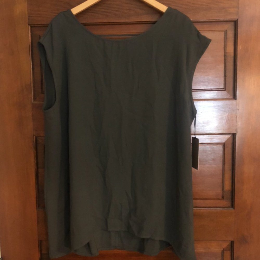 Halogen V-Back Sleeveless Cap Sleeve Blouse Top Gray NEW 1X Plus Size